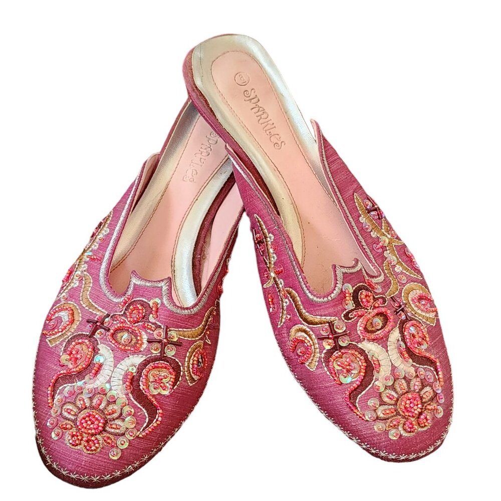 Beautiful Beaded Magenta Mules